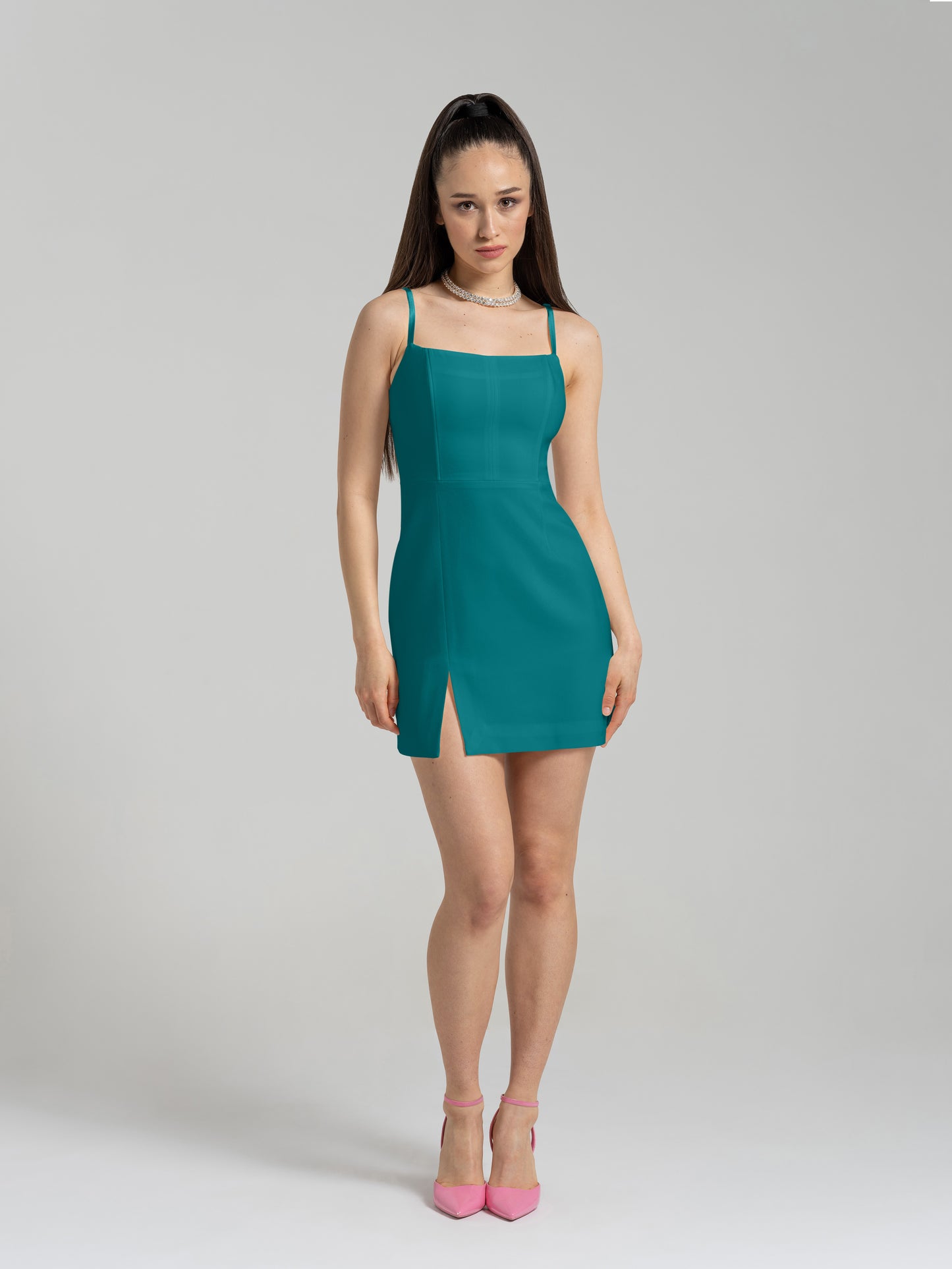 Into You Fitted Mini Dress - Turquoise