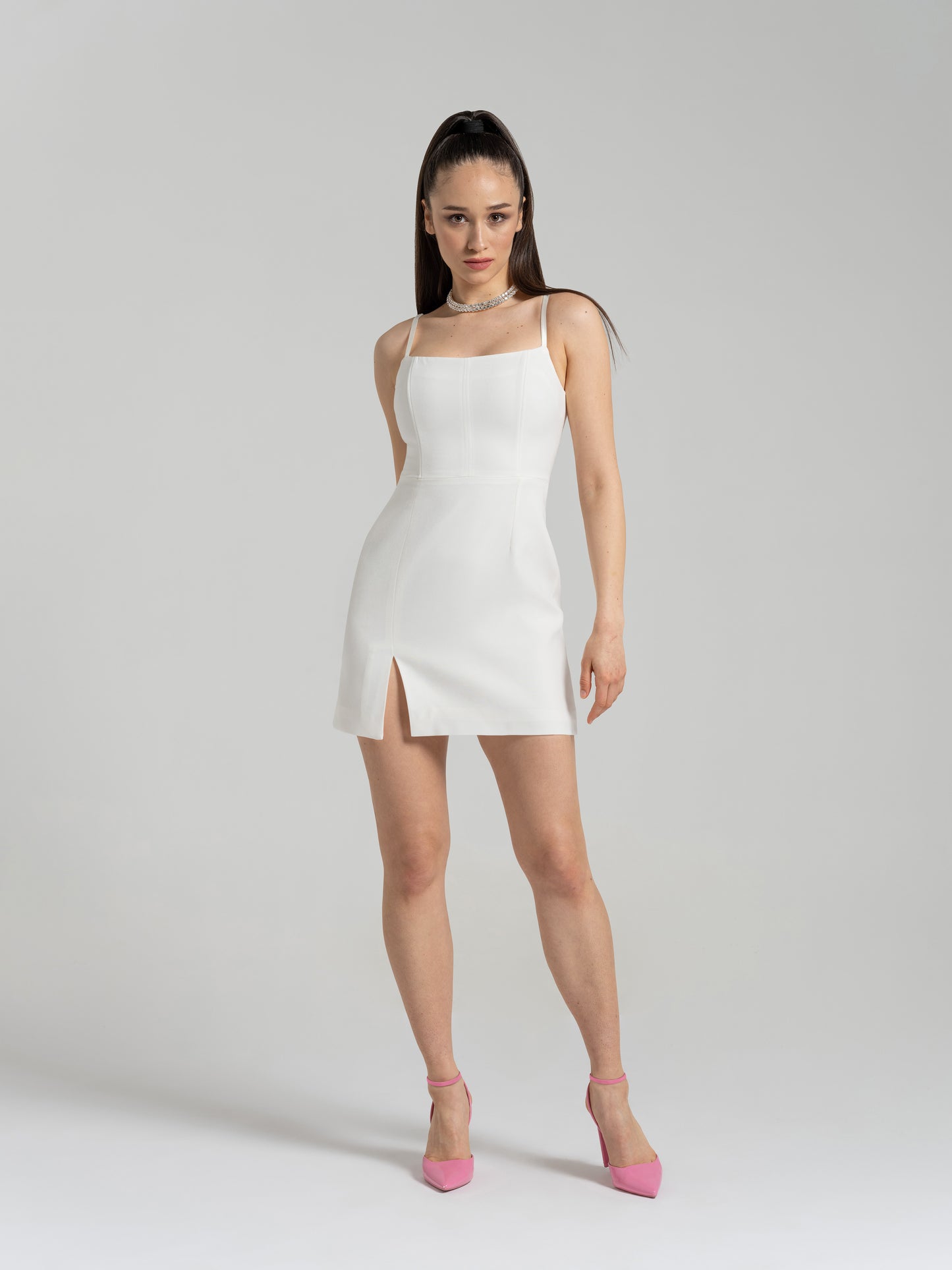 Into You Fitted Mini Dress - Pearl White