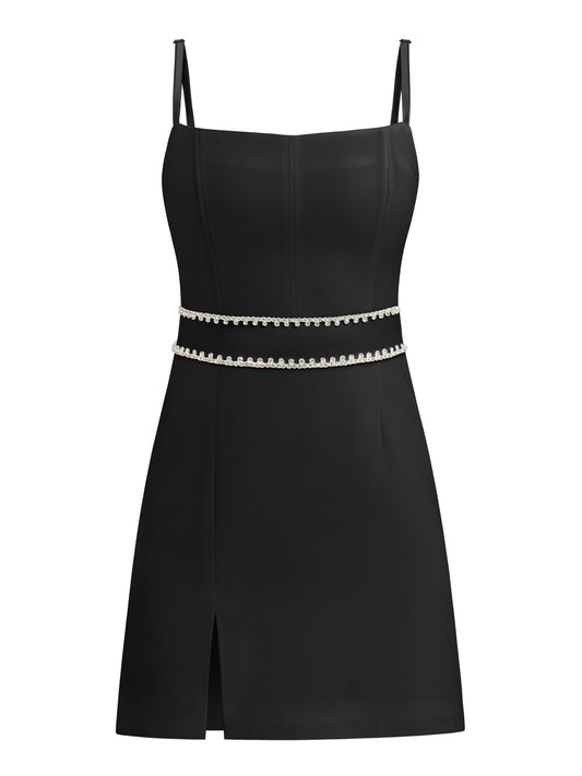 Into You Fitted Mini Dress with Crystal Belt - Black