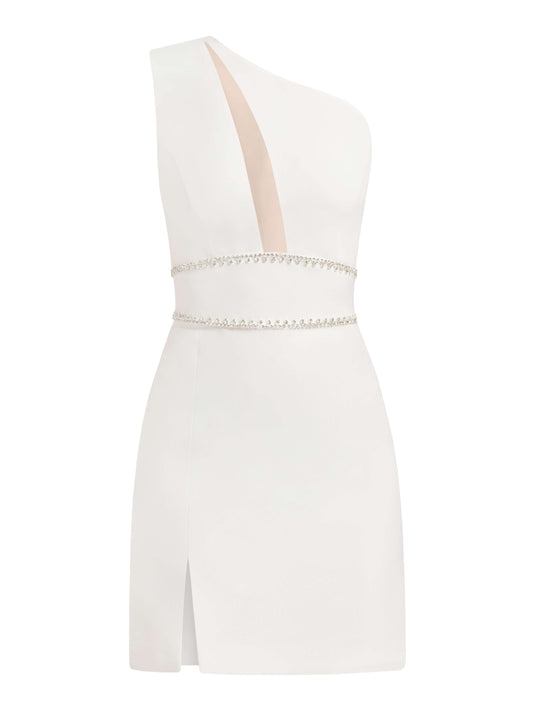 Love Weapon Mini Dress with Crystals - Pearl White