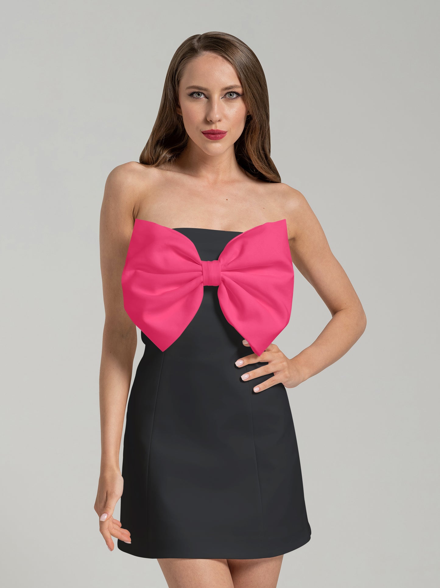 Love Affair Statement Bow Mini Dress - Black & Pink