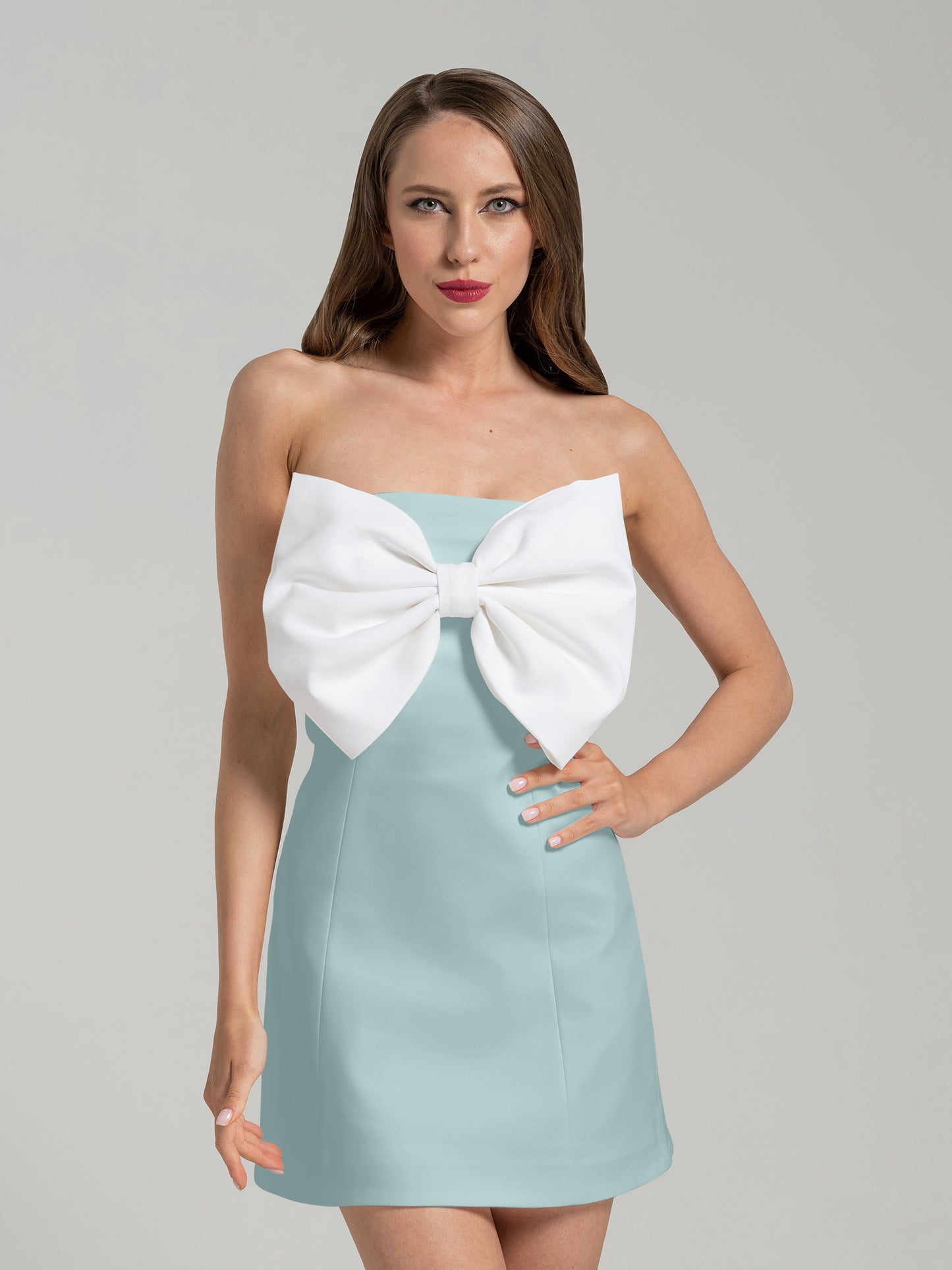 Love Affair Statement Bow Mini Dress - Blue & White