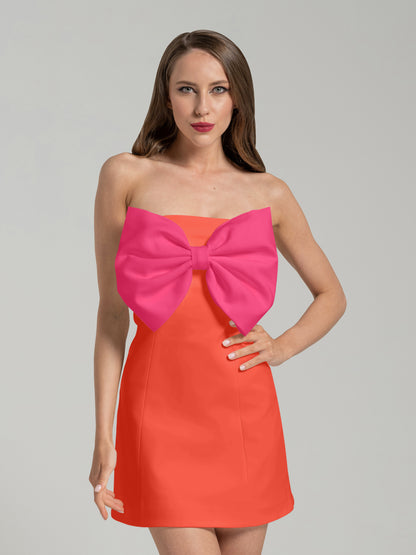 Love Affair Statement Bow Mini Dress - Orange & Pink
