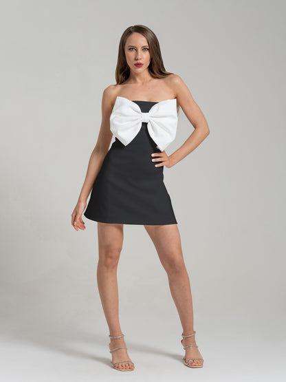 Love Affair Statement Bow Mini Dress - Black & White