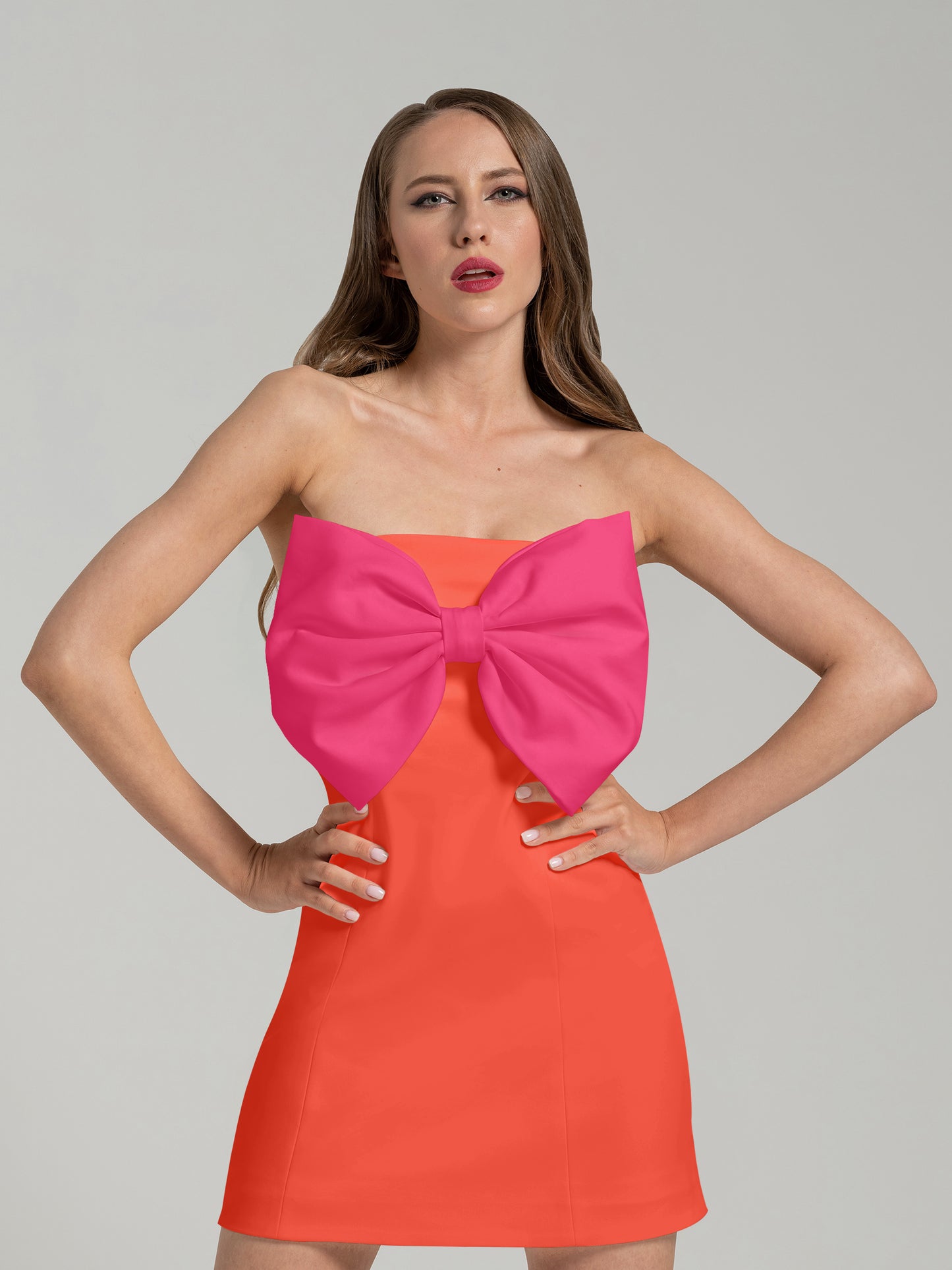 Love Affair Statement Bow Mini Dress - Orange & Pink