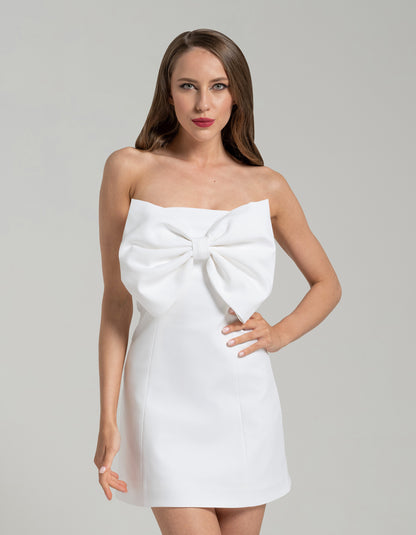 Love Affair Statement Bow Mini Dress - White