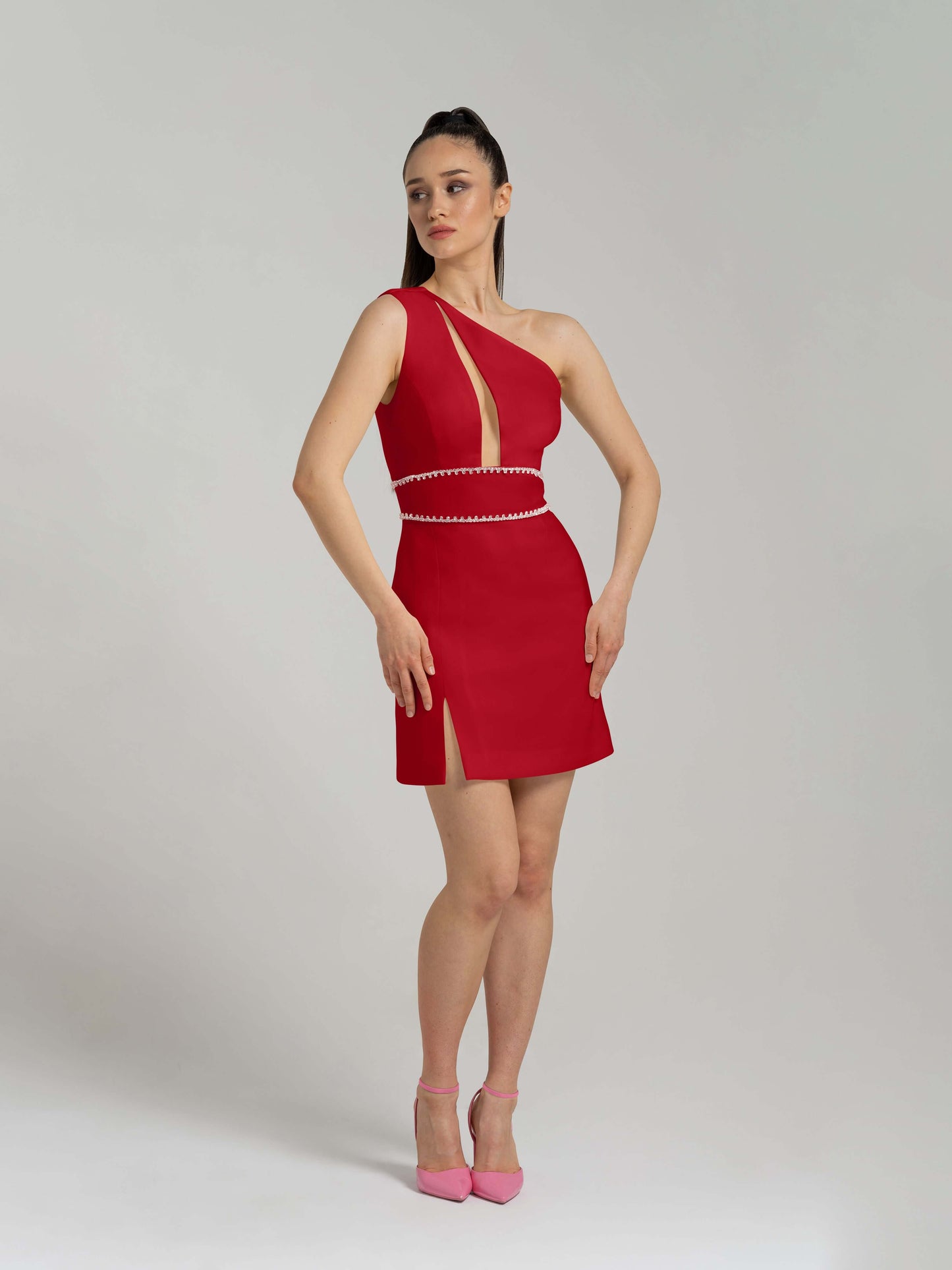 Love Weapon Mini Dress with Crystals - Red