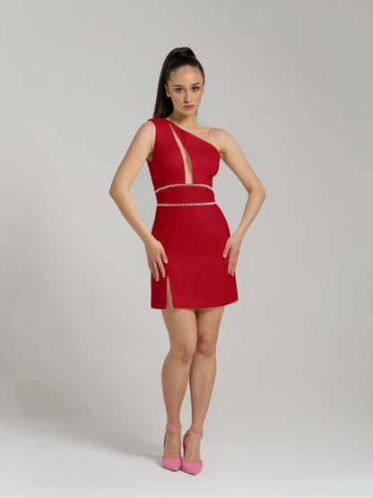 Love Weapon Mini Dress with Crystals - Red