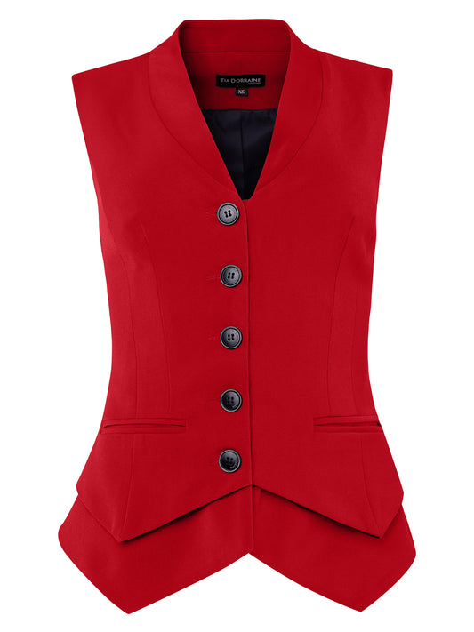 Fierce Red Fitted Single-Breasted Waistcoat by Tia Dorraine Women's Luxury Fashion Designer Clothing Brand