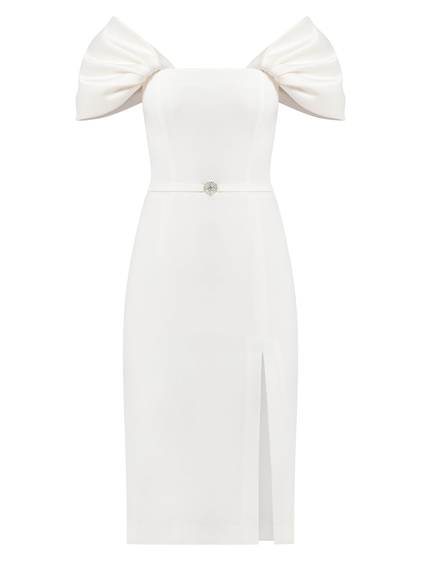 Mirage Crystal Ornament Midi Dress - Pearl White
