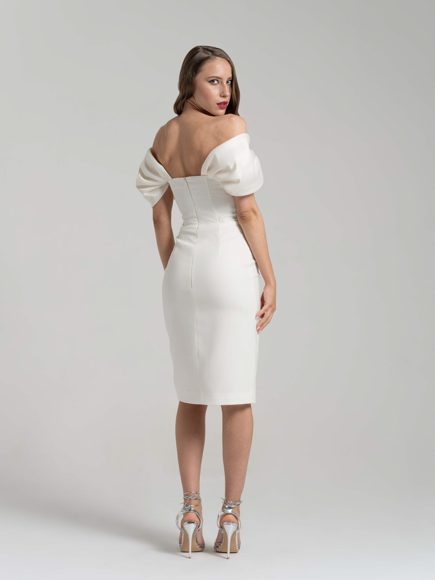 Mirage Crystal Ornament Midi Dress - Pearl White