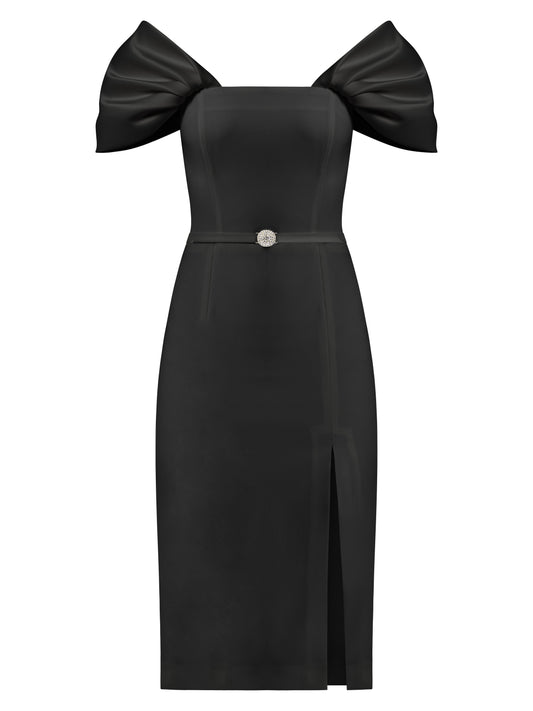 Mirage Crystal Ornament Midi Dress - Black