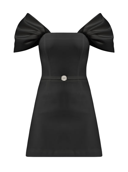 Mirage Crystal Ornament Mini Dress - Black