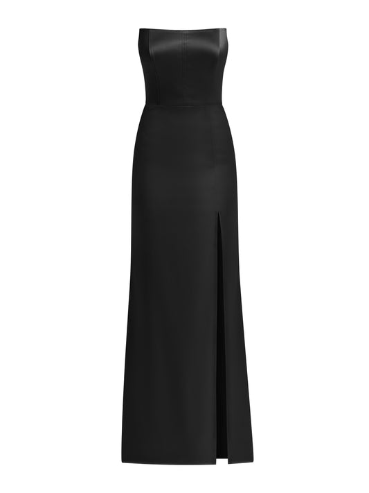 Queen of Hearts Satin Maxi Dress - Black