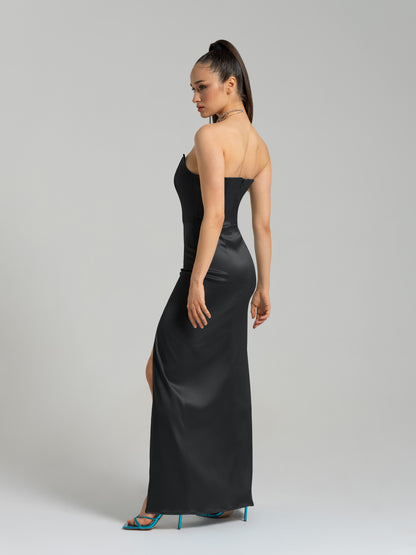 Queen of Hearts Satin Maxi Dress - Black by Tia Dorraine Women's Luxury Fashion Designer Clothing Brand