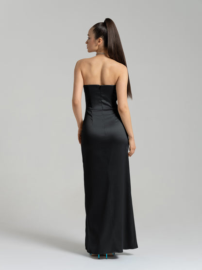 Queen of Hearts Satin Maxi Dress - Black by Tia Dorraine Women's Luxury Fashion Designer Clothing Brand
