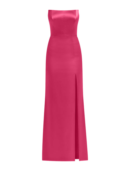 Queen of Hearts Satin Maxi Dress - Hot Pink by Tia Dorraine Women's Luxury Fashion Designer Clothing Brand
