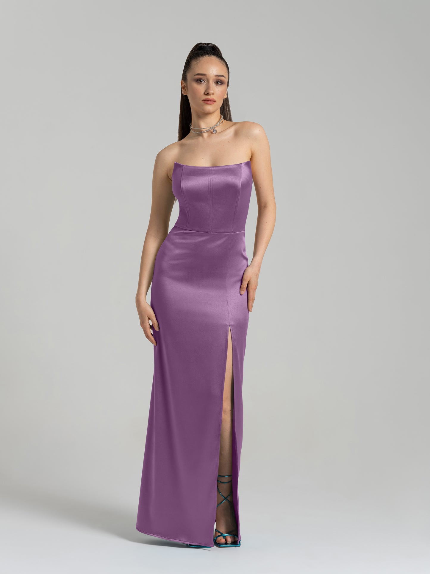 Queen of Hearts Satin Maxi Dress - Posh Purple by Tia Dorraine Women's Luxury Fashion Designer Clothing Brand