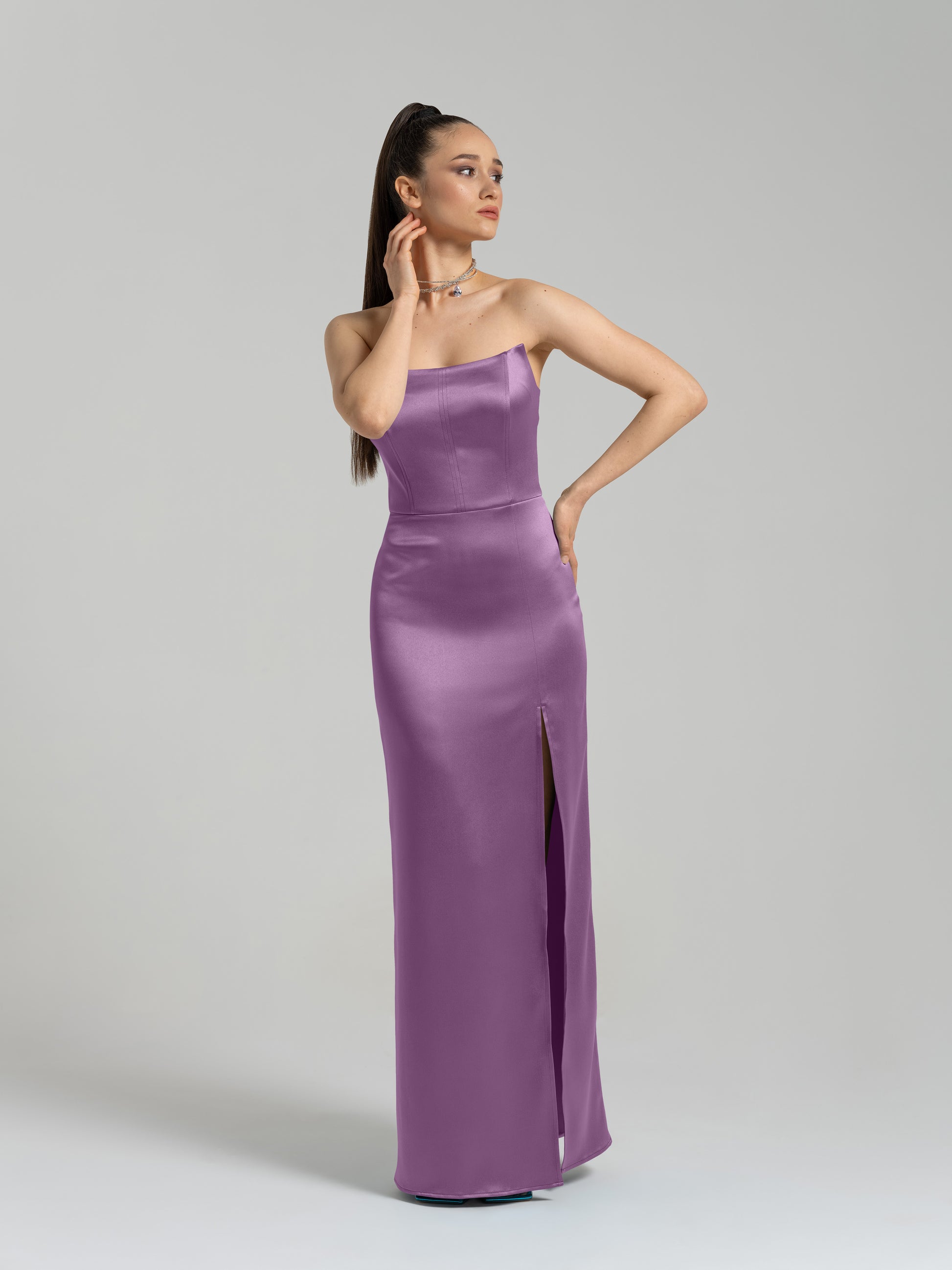 Queen of Hearts Satin Maxi Dress - Posh Purple by Tia Dorraine Women's Luxury Fashion Designer Clothing Brand