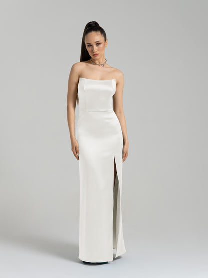 Queen of Hearts Satin Maxi Dress - Pearl White