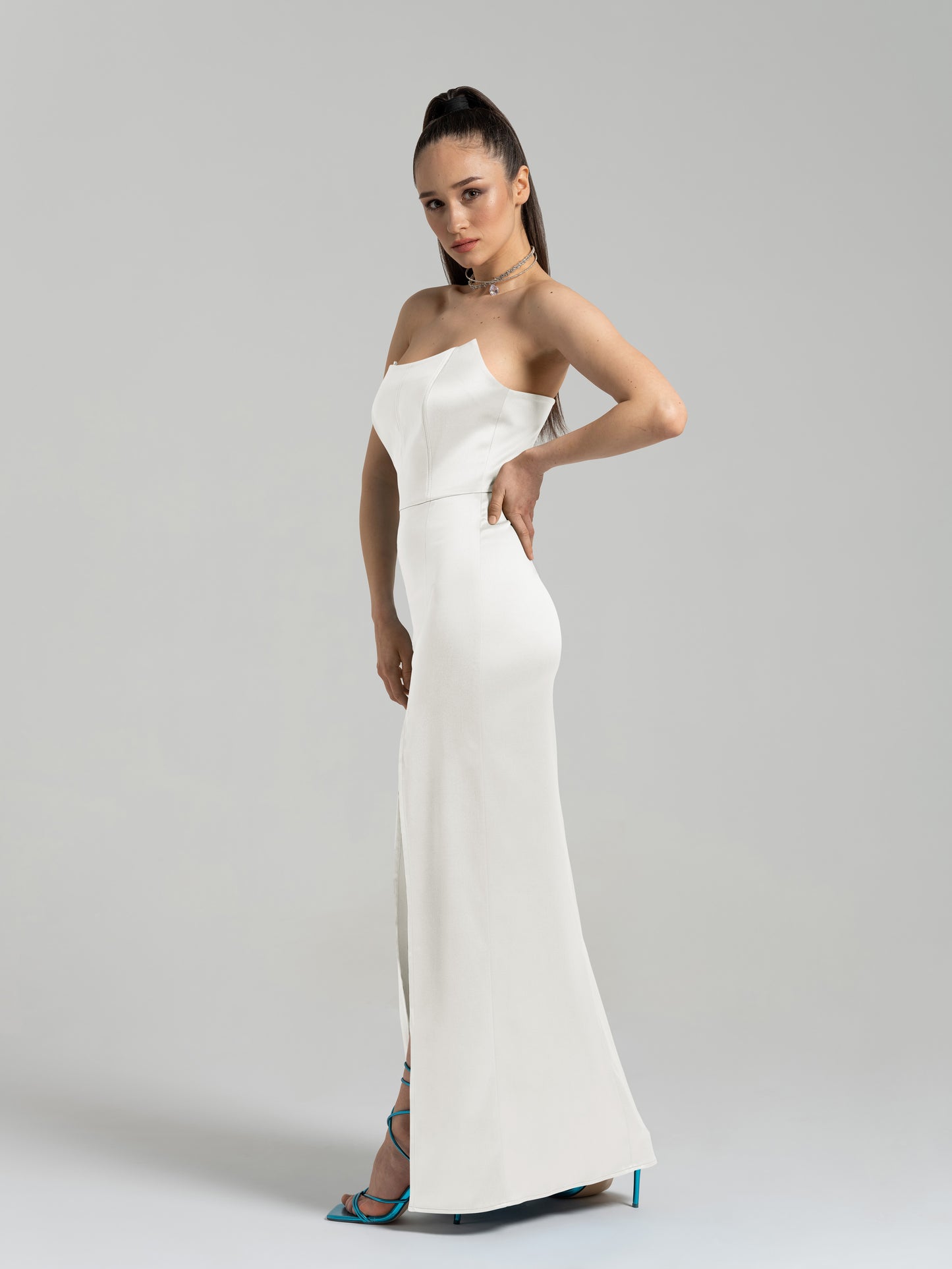Queen of Hearts Satin Maxi Dress - Pearl White