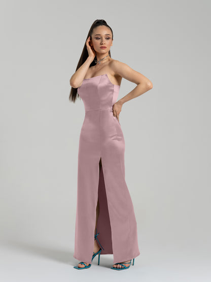 Queen of Hearts Satin Maxi Dress - Soft Pink