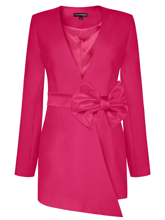Rare Pearl Blazer With Bow Belt - Hot Pink