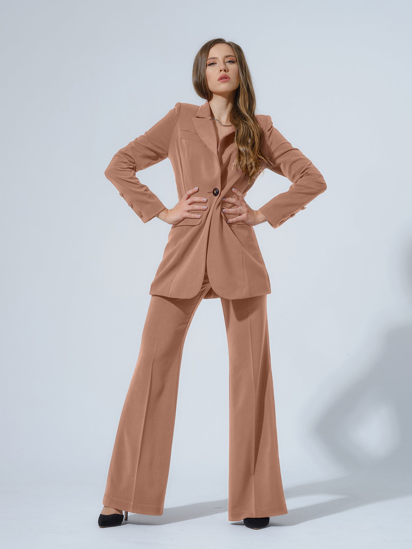 Sandstorm High-Waist Flared Trousers by Tia Dorraine Women's Luxury Fashion Designer Clothing Brand