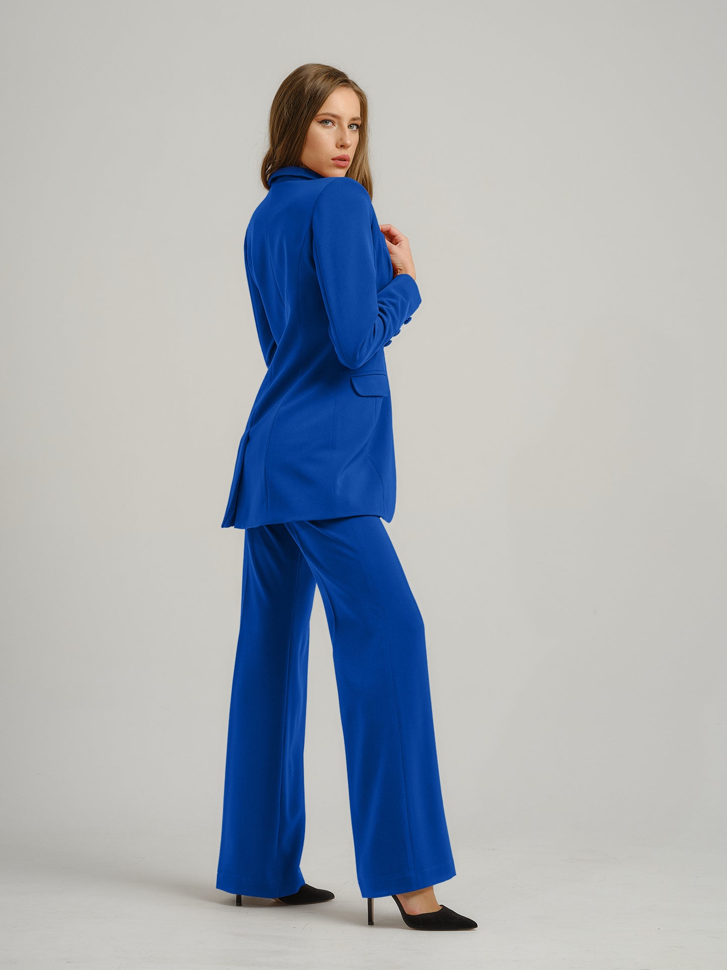 Royal Azure High-Waist Flared Trousers by Tia Dorraine Women's Luxury Fashion Designer Clothing Brand