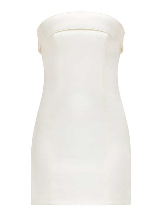 Romantic Allure Satin Mini Dress - Pearl White by Tia Dorraine Women's Luxury Fashion Designer Clothing Brand