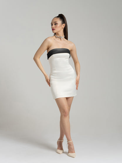 Romantic Allure Satin Mini Dress - White & Black