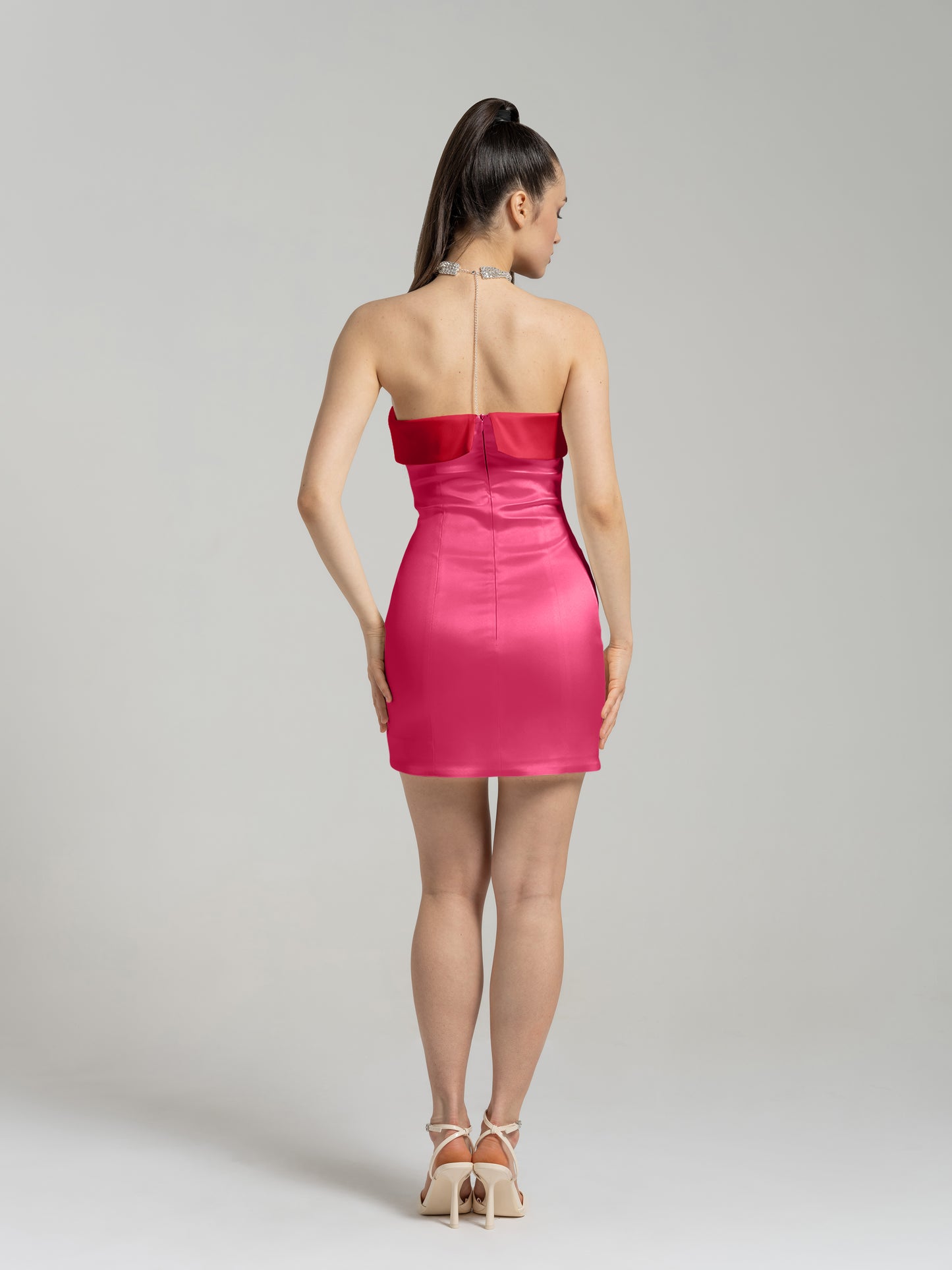 Romantic Allure Satin Mini Dress - Pink & Red