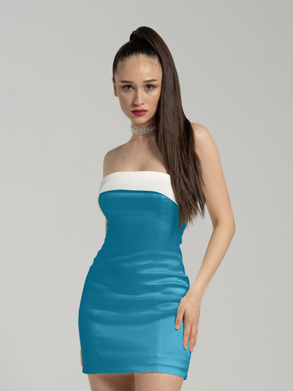 Romantic Allure Satin Mini Dress - Blue & White
