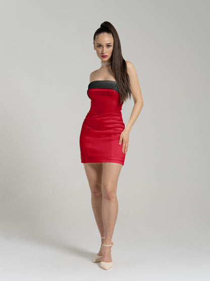 Romantic Allure Satin Mini Dress - Red & Black