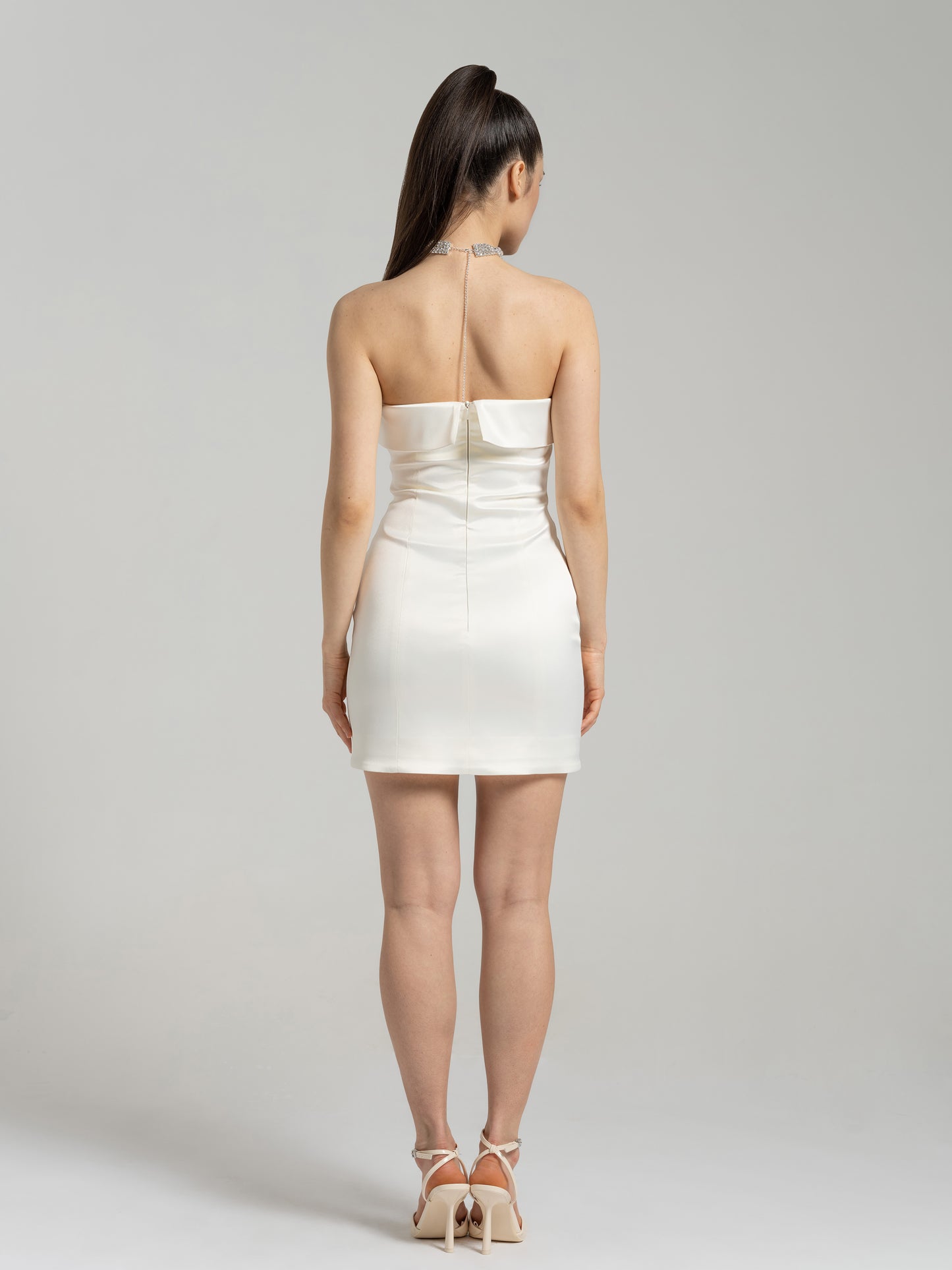 Romantic Allure Satin Mini Dress -  Pearl White