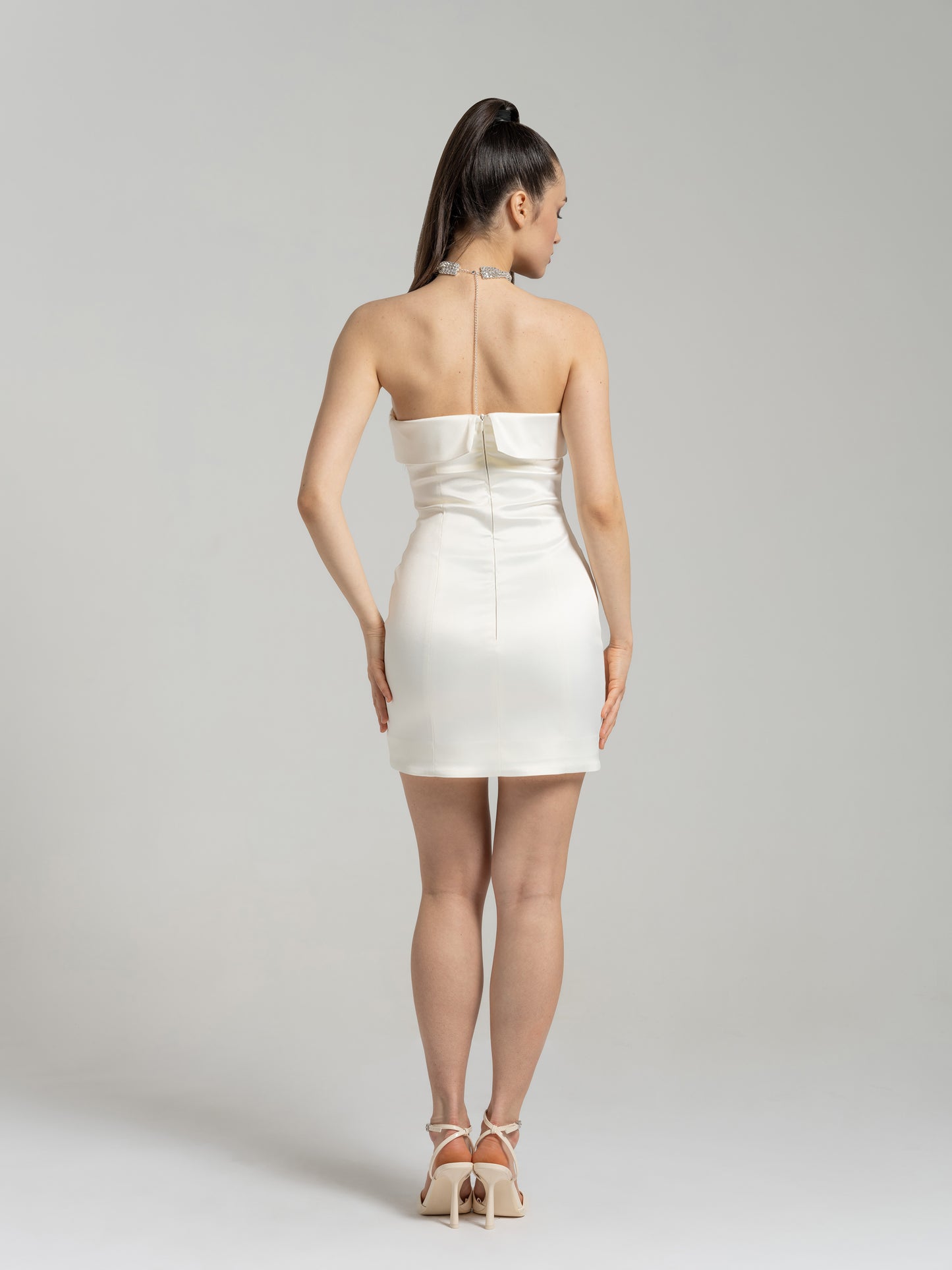 Romantic Allure Satin Mini Dress -  Pearl White