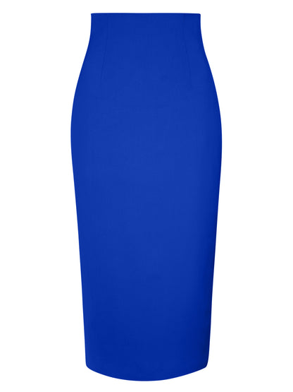 Royal Azure High-Waist Pencil Midi Skirt by Tia Dorraine Women's Luxury Fashion Designer Clothing Brand
