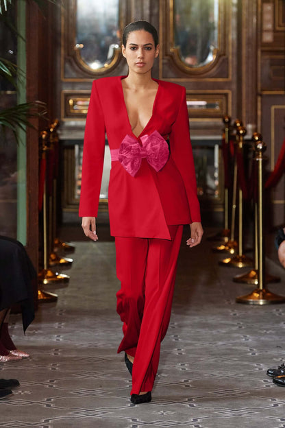 Red Pearl Power Suit with Pink Bow Belt