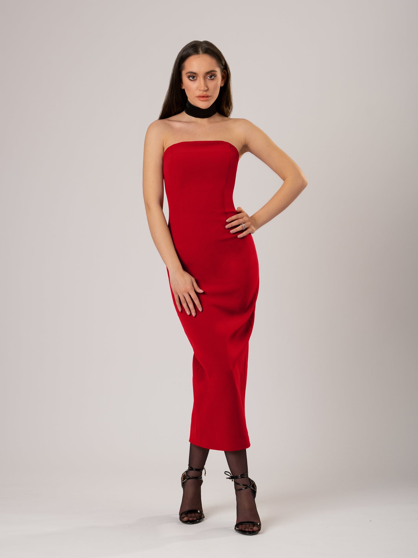 Kiss Me Fitted Bustier Midi Dress - Red