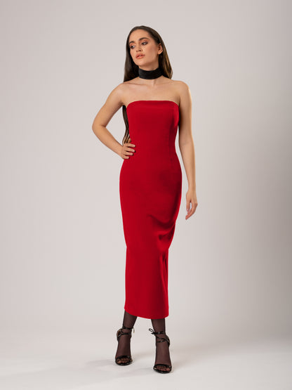 Kiss Me Fitted Bustier Midi Dress - Red