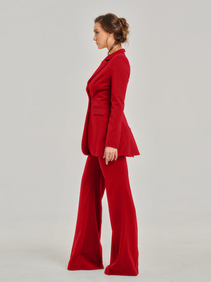 Fierce Red High-Waist Flared Trousers by Tia Dorraine Women's Luxury Fashion Designer Clothing Brand