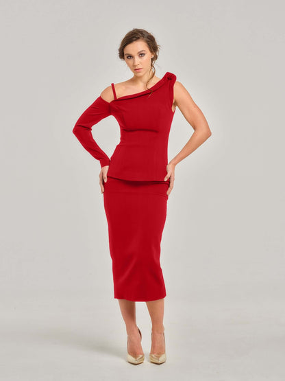 Fierce Red Asymmetric One-Shoulder Top by Tia Dorraine Women's Luxury Fashion Designer Clothing Brand