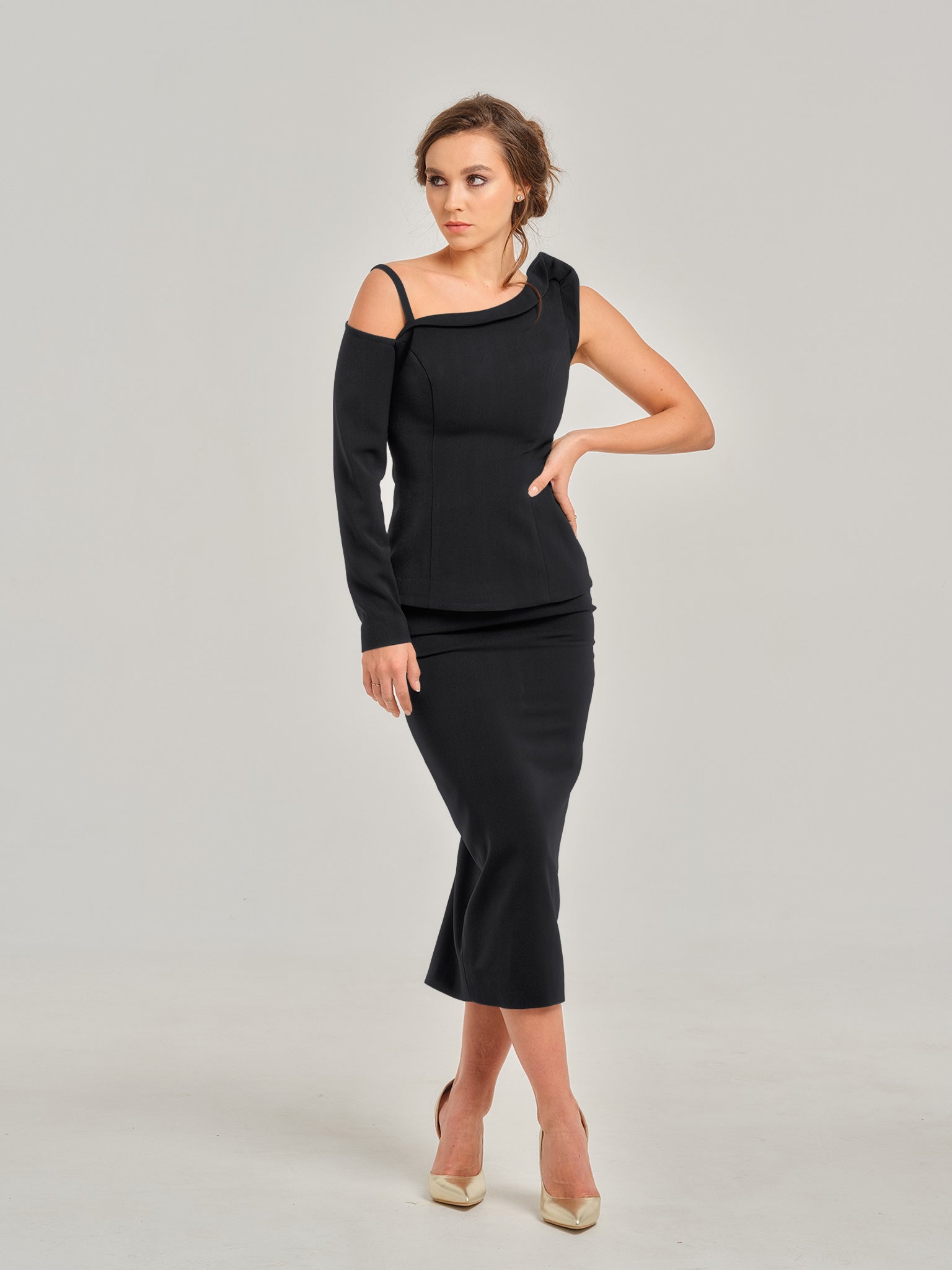 Magnetic Power High-Waist Pencil Midi Skirt by Tia Dorraine Women's Luxury Fashion Designer Clothing Brand
