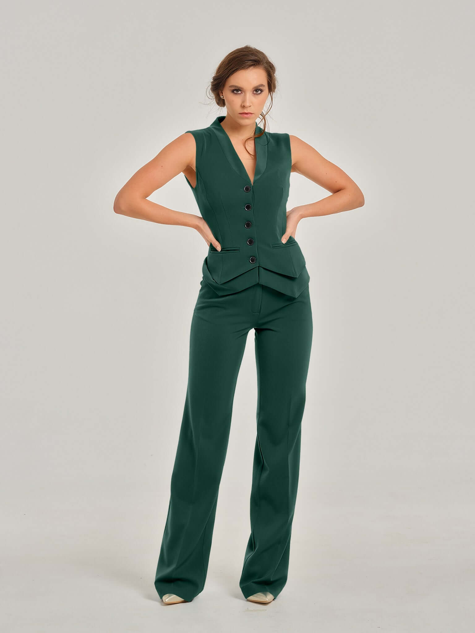 Emerald Dream High-Waist Straight-Leg Trousers by Tia Dorraine Women's Luxury Fashion Designer Clothing Brand