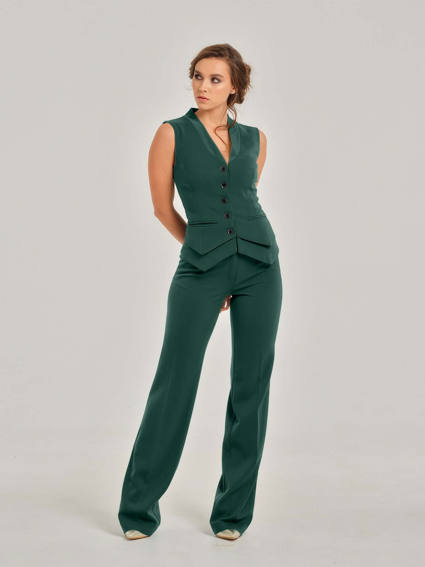 Emerald Dream Fitted Single-Breasted Waistcoat by Tia Dorraine Women's Luxury Fashion Designer Clothing Brand