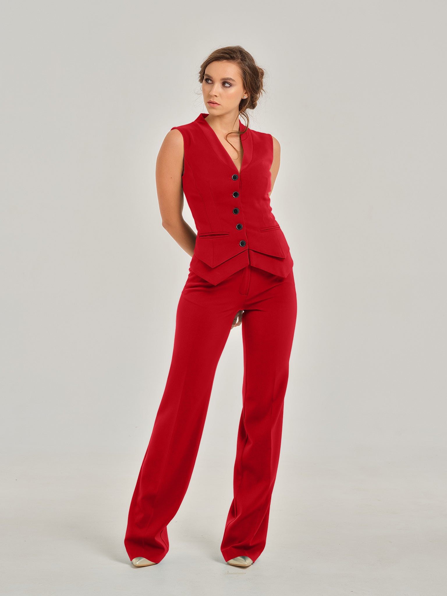Fierce Red Fitted Single-Breasted Waistcoat by Tia Dorraine Women's Luxury Fashion Designer Clothing Brand