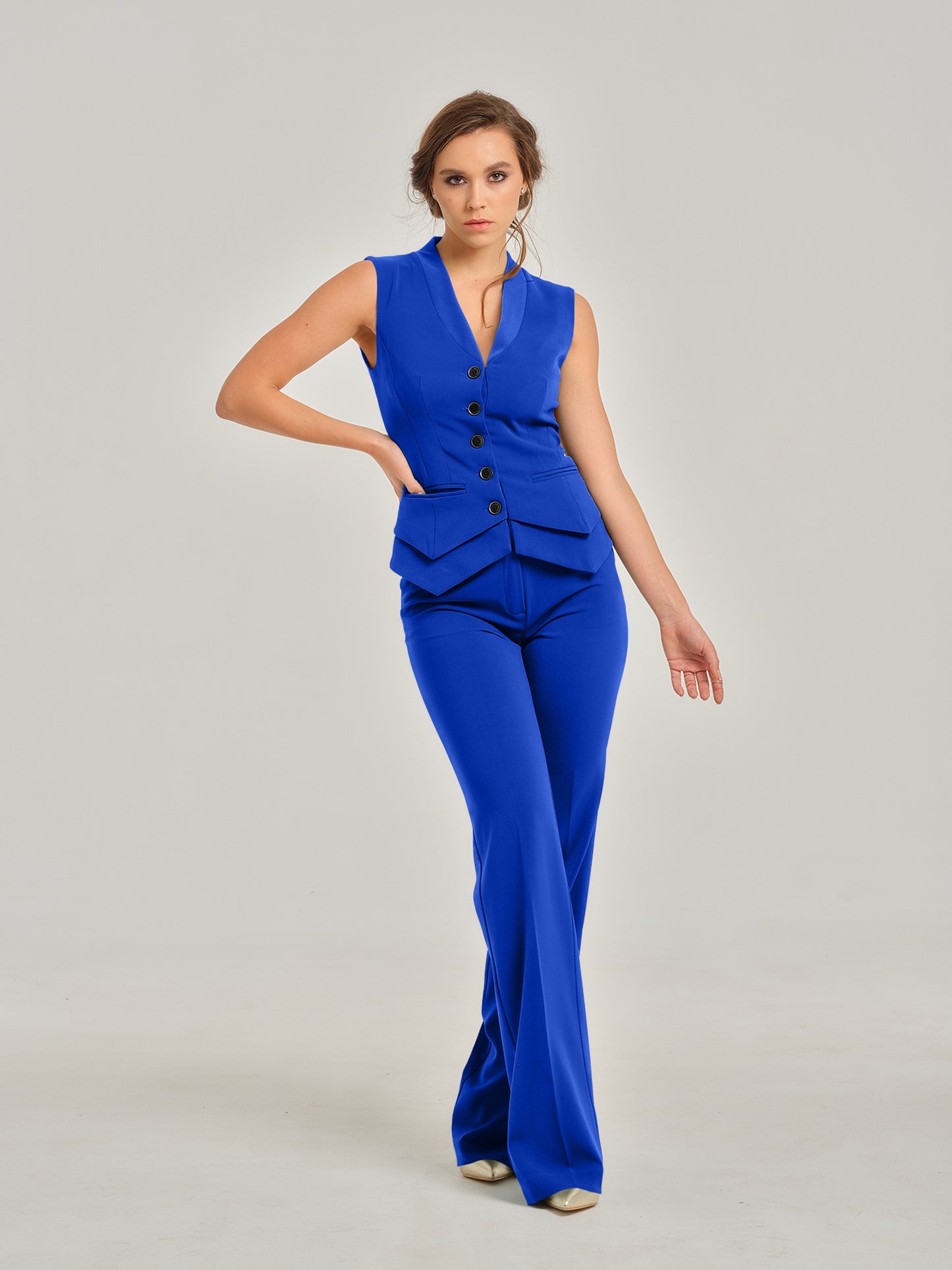 Royal Azure High-Waist Straight-Leg Trousers by Tia Dorraine Women's Luxury Fashion Designer Clothing Brand