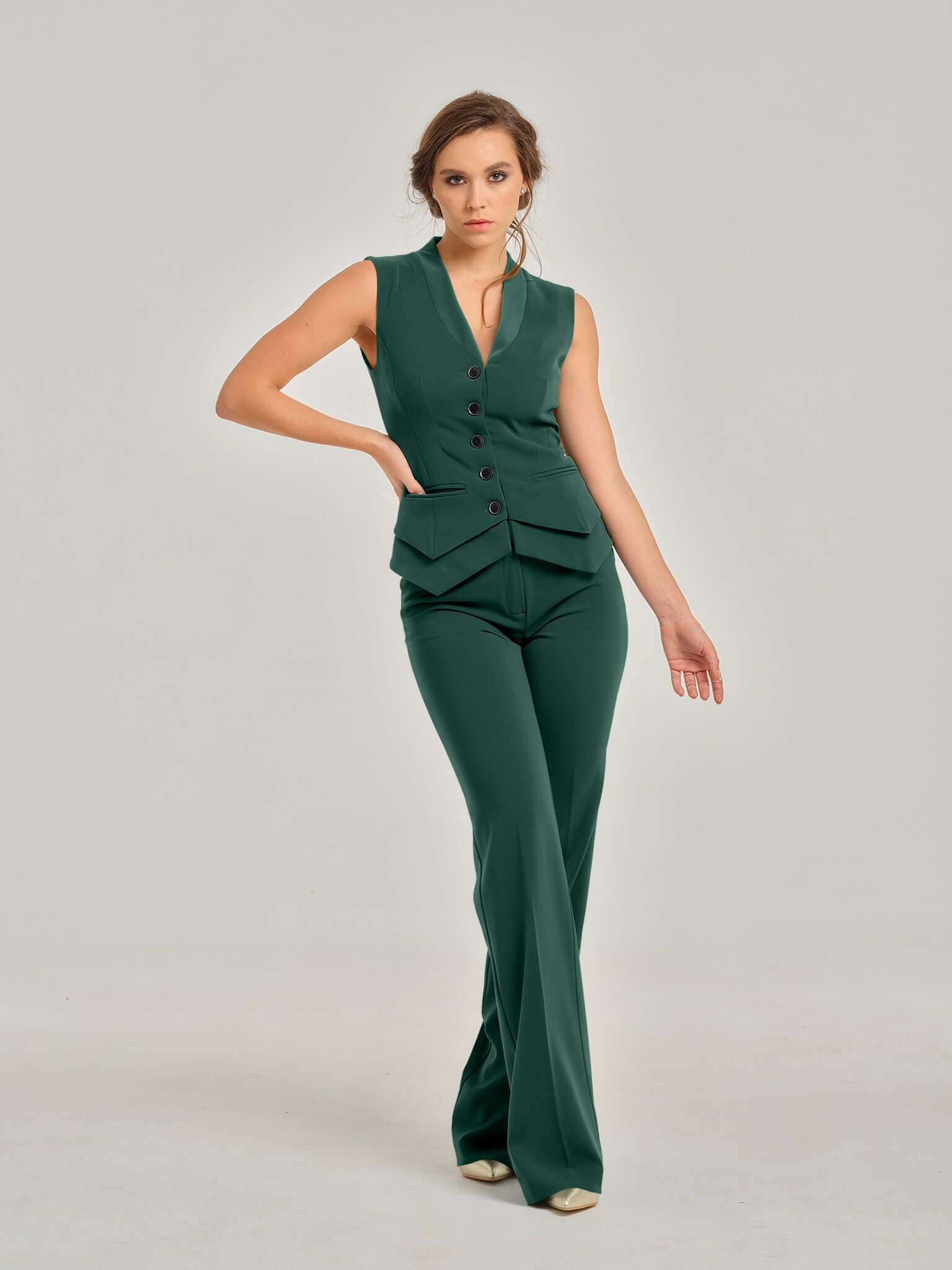 Emerald Dream High-Waist Straight-Leg Trousers by Tia Dorraine Women's Luxury Fashion Designer Clothing Brand
