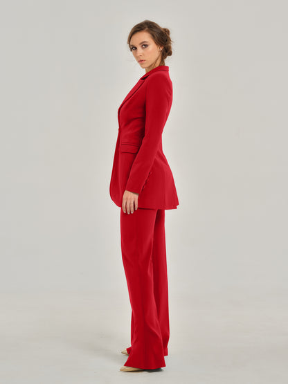 Fierce Red High-Waist Flared Trousers by Tia Dorraine Women's Luxury Fashion Designer Clothing Brand