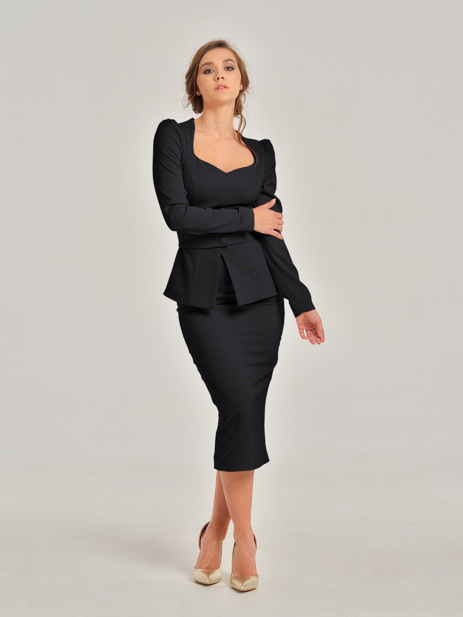 Magnetic Power High-Waist Pencil Midi Skirt by Tia Dorraine Women's Luxury Fashion Designer Clothing Brand